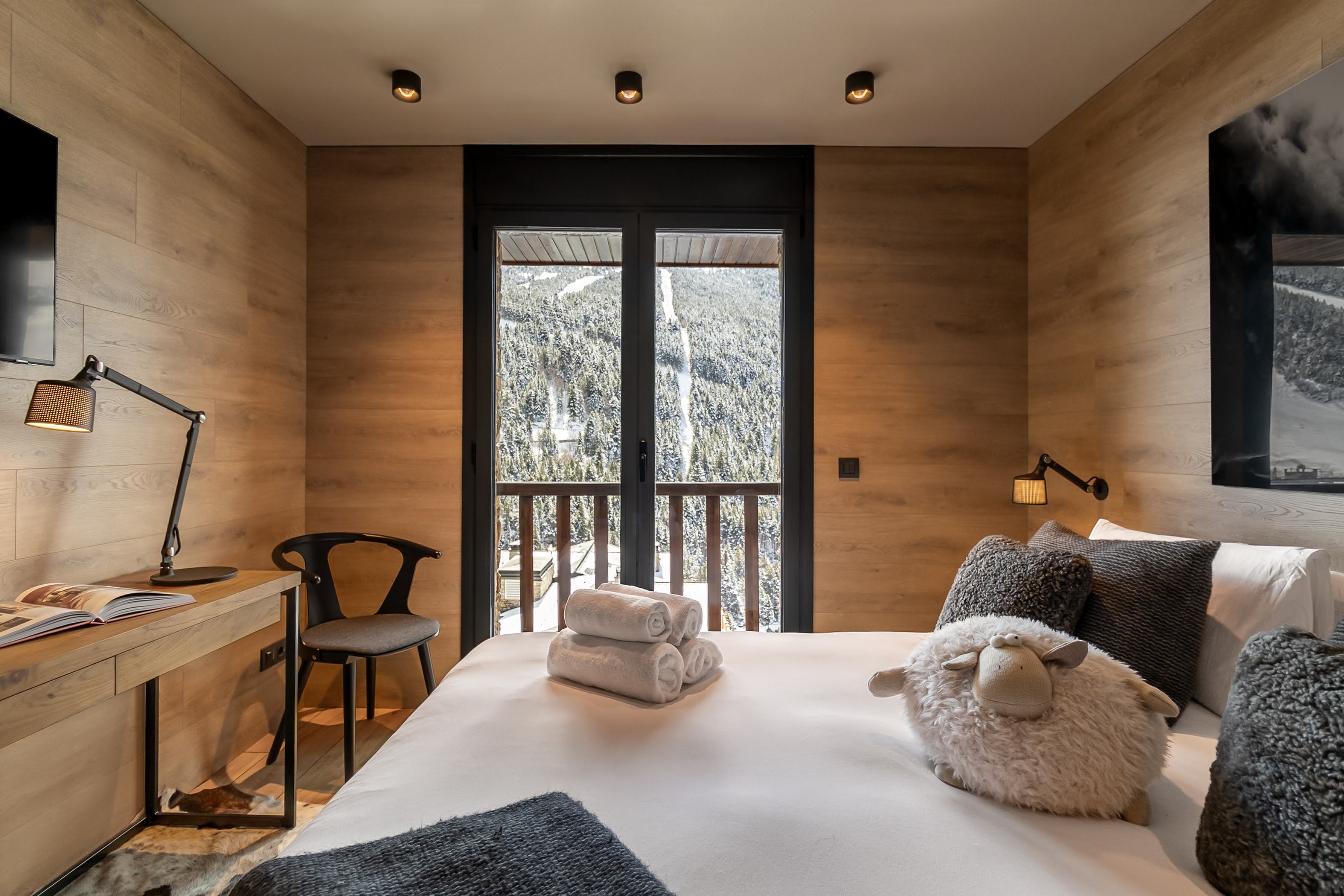 Elegant bedroom in luxury ski chalet